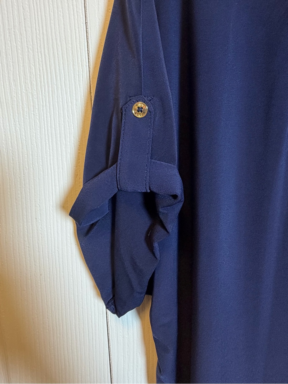 NWT Jones New York Signature Navy Roll Tab Blouse XL Stretch Top - Picture 5 of 8